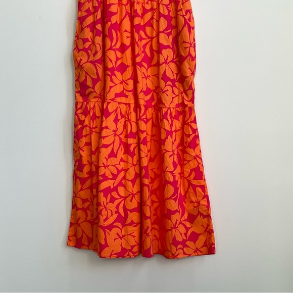 New J. Crew Pink Orange Floral Tiered V-Neck Midi Dress Puff Sleeves BR907 guava - Picture 10 of 16